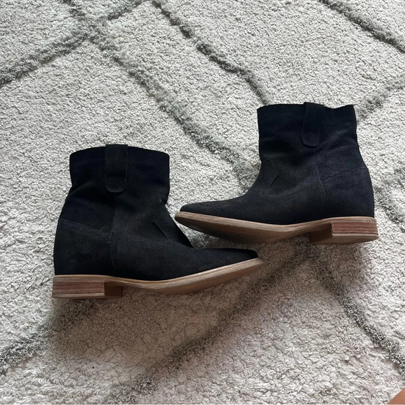 Anthropologie HOWSTY Nyla Suede Pull On Ankle Boots black western 37 / 6.5 - Picture 7 of 11
